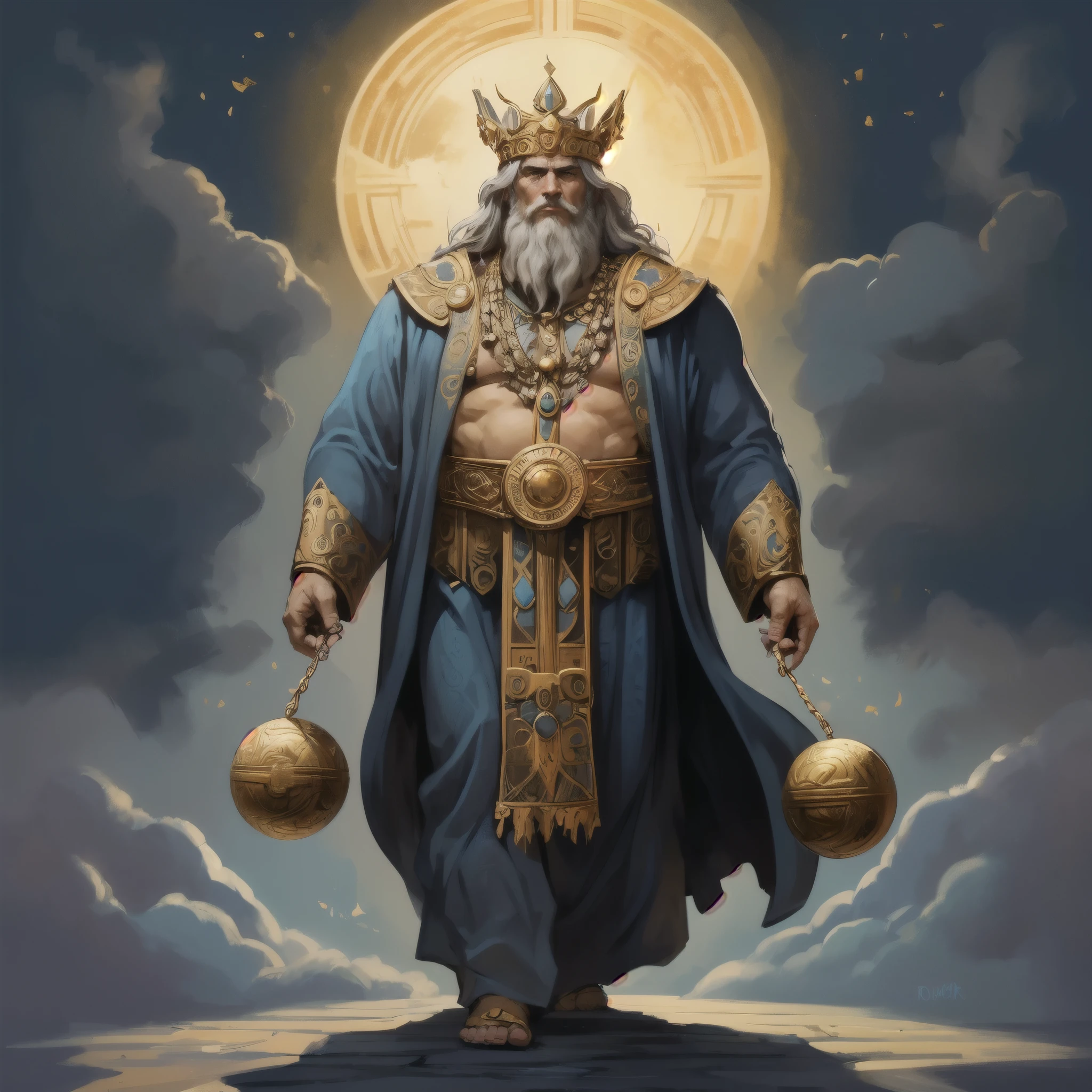 arafed image of a man with a golden crown and a blue robe, the god emperor of mankind, a massive celestial giant god, god of wealth, portrait of emperor of mankind, god emperor, concept art of god, ancient god, as an atlantean, norse god, the god poseidon, the god zeus, rob rey, old god