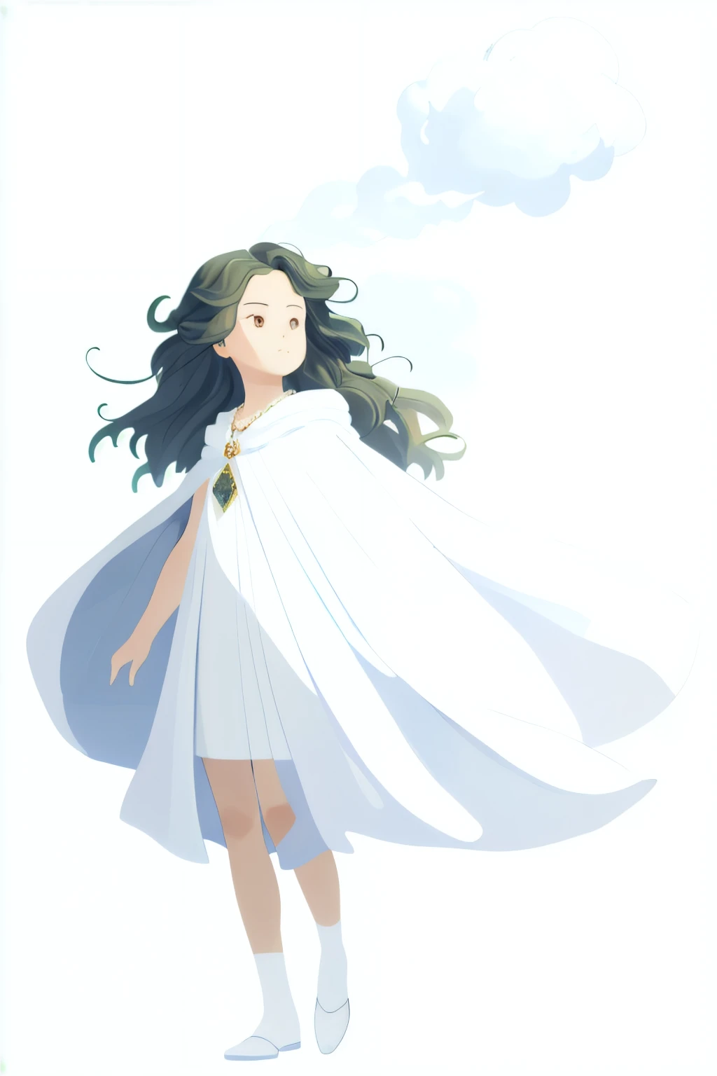 ((masterpiece)), (((highest quality))), ((Super detailed)), ((figure)),[realism light effects],Shadow,(fantasy style),(white background:1.6), simple background, (earth theme),(cloak)[(Hair focus,((1 girl)),[(Big slime hair): (Cloud hair):0.3], (Hair on background),Pearl Necklace