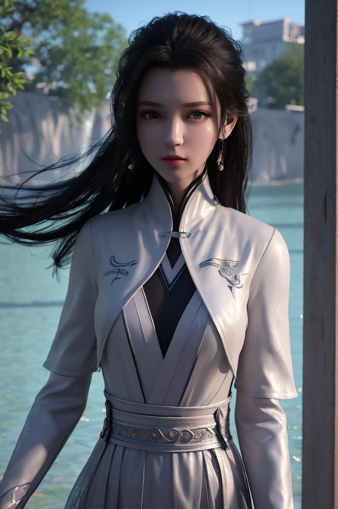 (巨作), High picture quality, faerie, Antique painting style, Sit on your knees, A white dress, Beautiful face, Garland embellishment, Gentle mist,Tranquil water, Next to the ancient well, Light makeup, warmtones, Engraved details, exquisite texture.