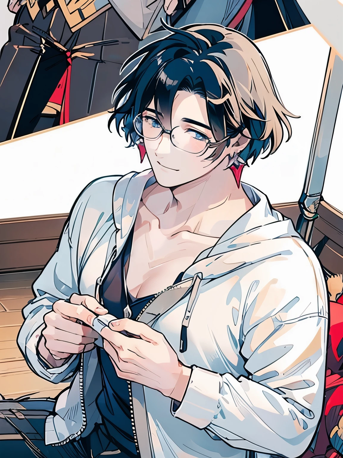 sensational、erotic、A man in his 30s is sleeping on his back on the floor、Collarbone visible through exposed clothes、