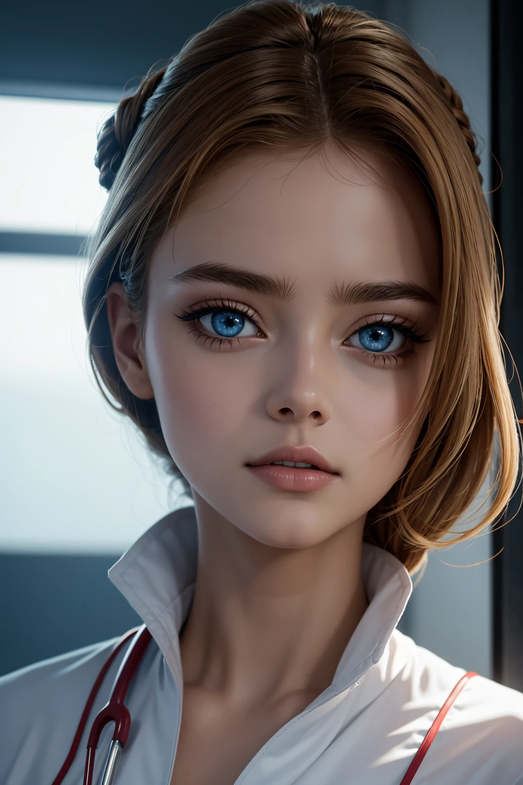 Josephine Langford, wearing nurse latex sexy clothes transparent. professionally retouched, soft lighting, realistic, smooth face, perfect eyes, sharp focus on eyes, 8 k, high definition, insanely detailed, intricate, elegant. in a hospital background.
