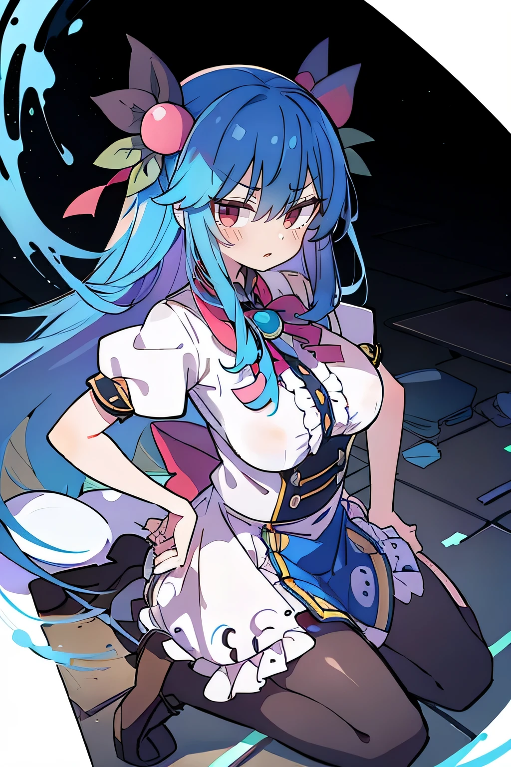 (masterpiece),best quality, expressive eyes, perfect face, 1girl,
Big breasts, H cup, Good breasts, Put your hands on your waist,fair, Gorgeous,Japanese cartoons,girl,lola,Hina Angel, blue hair, blue haired,tent , tent chest, tent breast, floating clothes,Grab your waist, Grab your waist, hands on hips , hands on hips,sit, sit on ground, Legs on the ground
