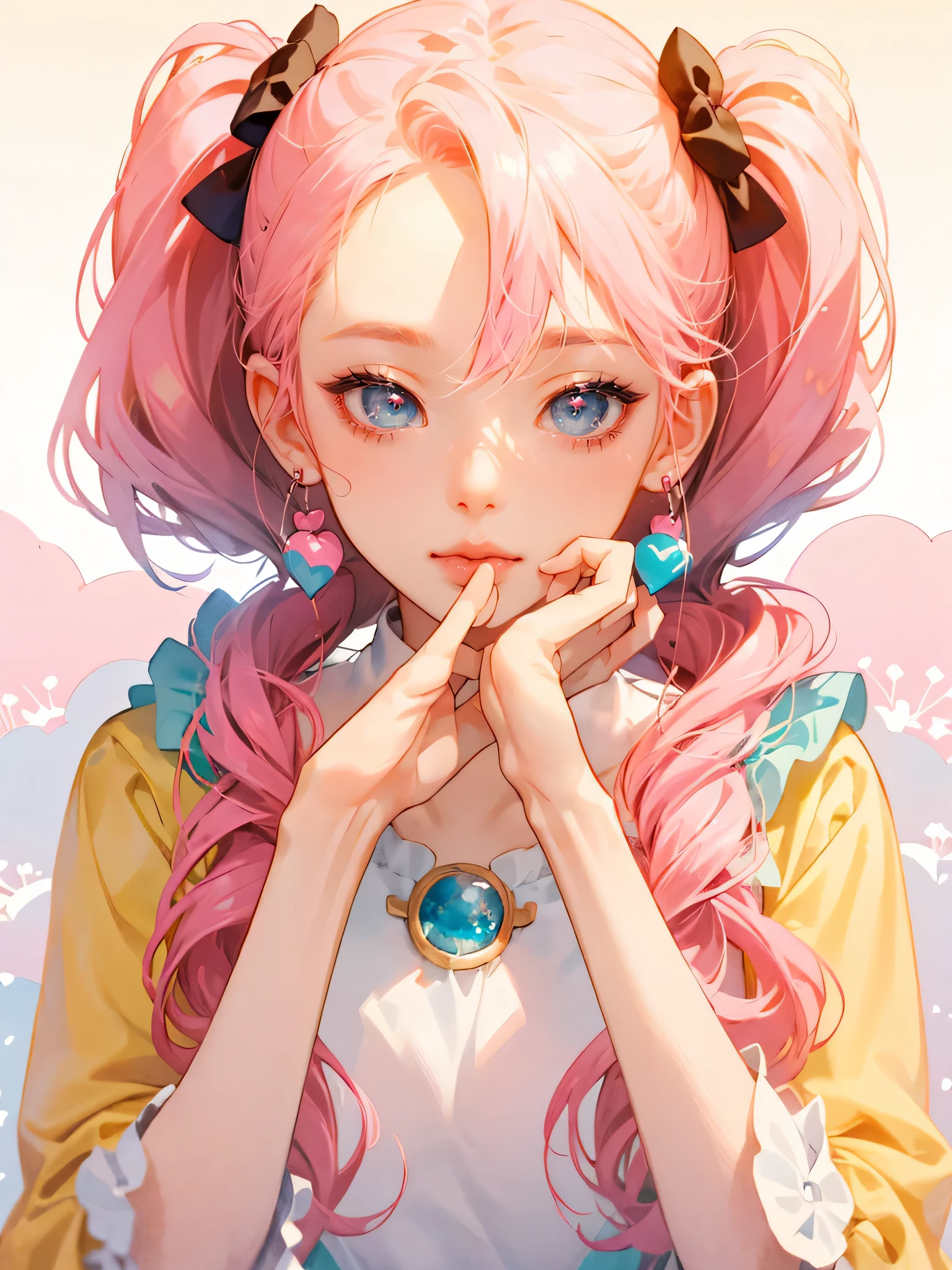 Anime girl with pink hair holds a pink phone in front of her face, Decora style illustration, cute cute girl, cute realistic portrait, pretty art style, anime atmosphere, Kawaii Anime Manga Style, cute anime girl, cute aesthetics, anime art wallpaper 8k, anime art wallpaper 4k, anime art wallpaper 4k, pink, anime aesthetics、skull fashion