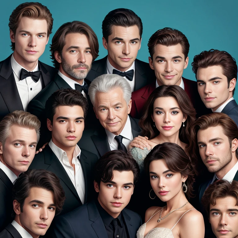 4k color photo of Abramovitz heartthrobs gathered, 4k color photo focus on the face, character.