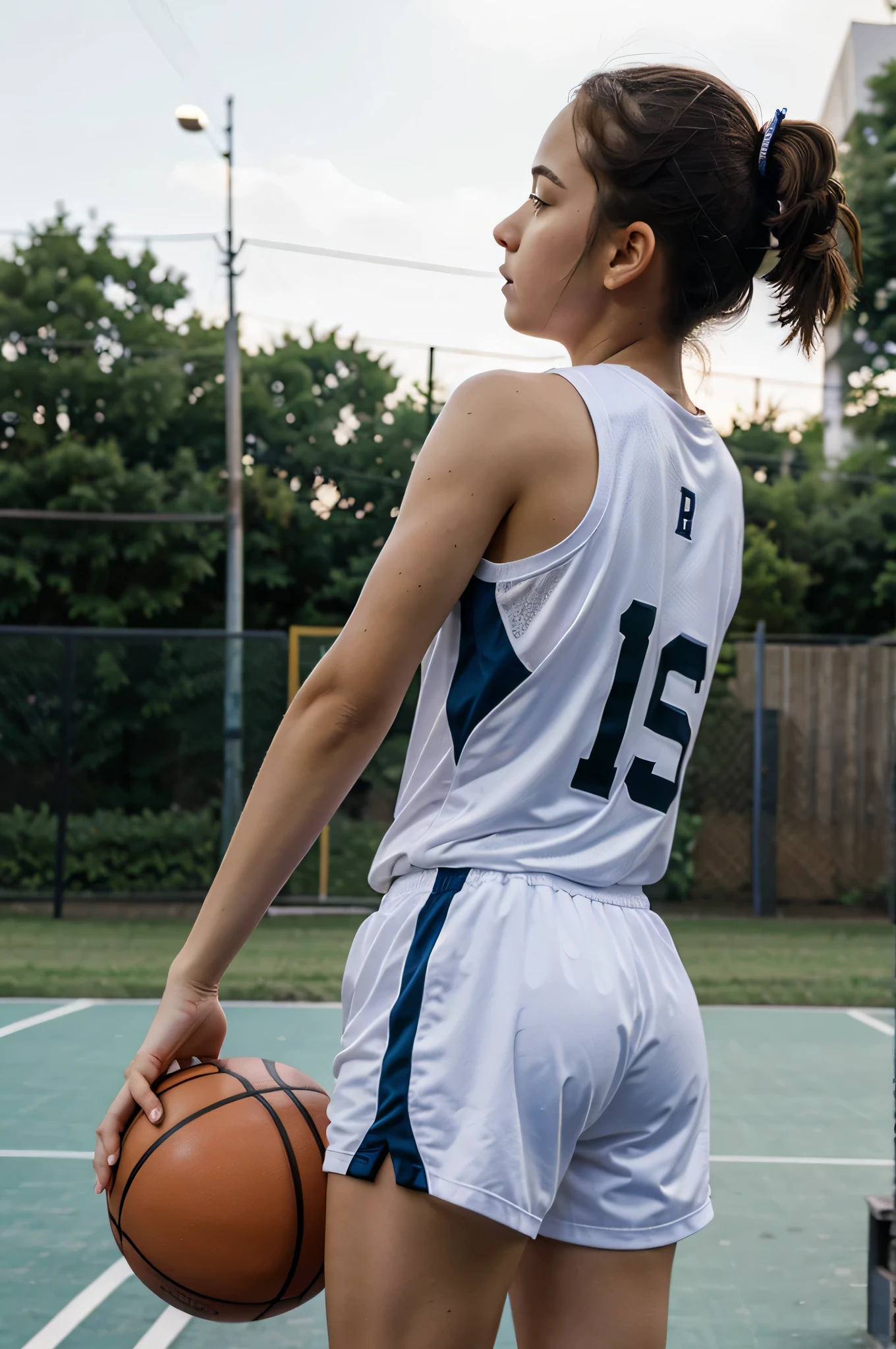 A girl playing basketball 