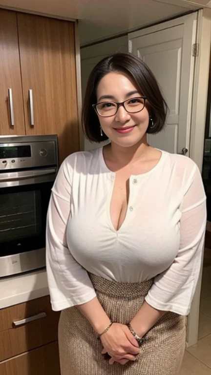 ((photograph))、((real photo)), (masterpiece, highest quality),hot ((mature woman)),sitting on the bed in the bedroom,wide hips, (slicked back hair), long skirt, smile, face-to-face audience, earrings, Glasses, cupboard, stove, window, Japanese、((plump 1.4))、(((plump mature woman1.4)))、((big breasts 1.5))、bbw,　close your eyeouth half open、　Put your hands together and place them between your thighs


