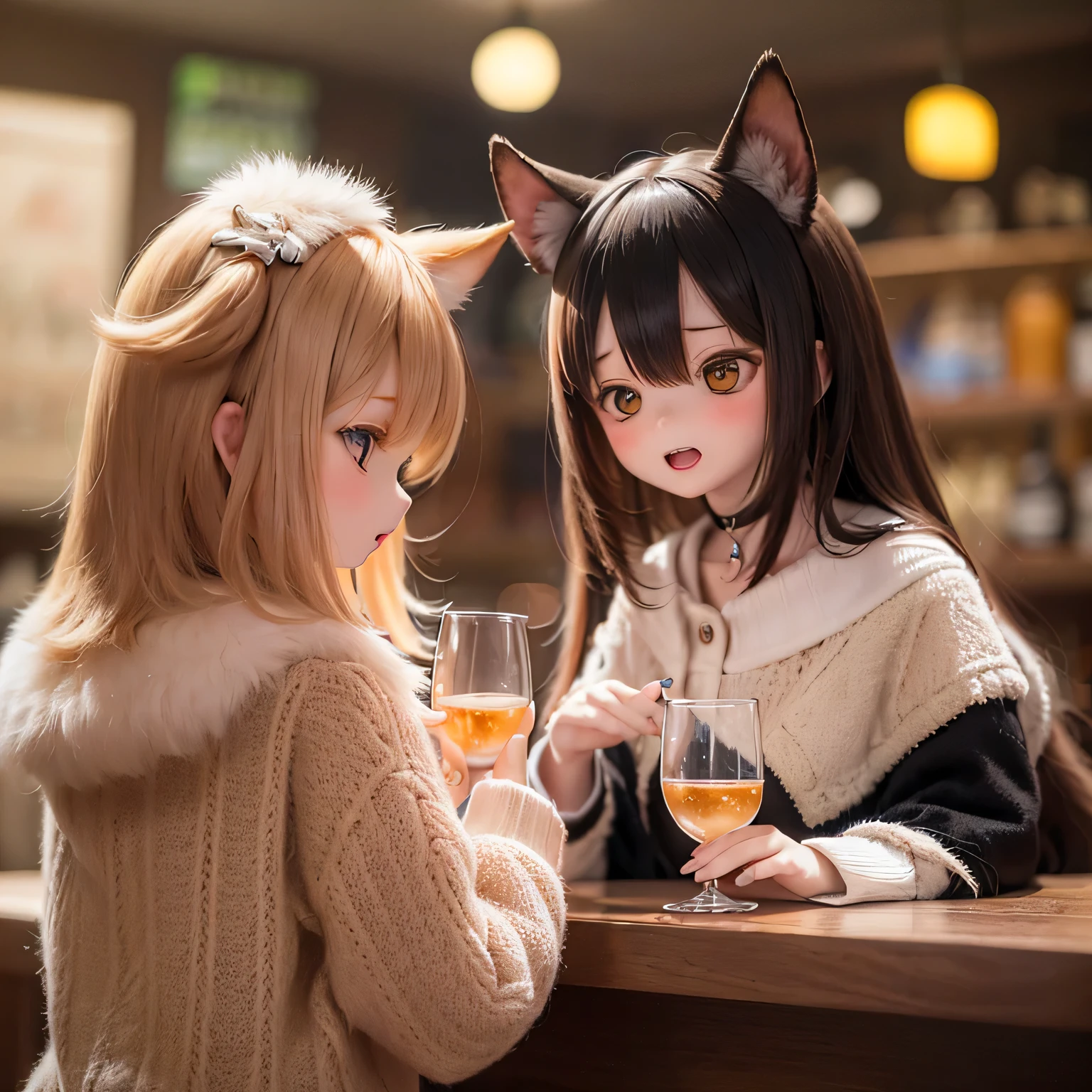 
shiba inu girls drinking whiskey at the bar