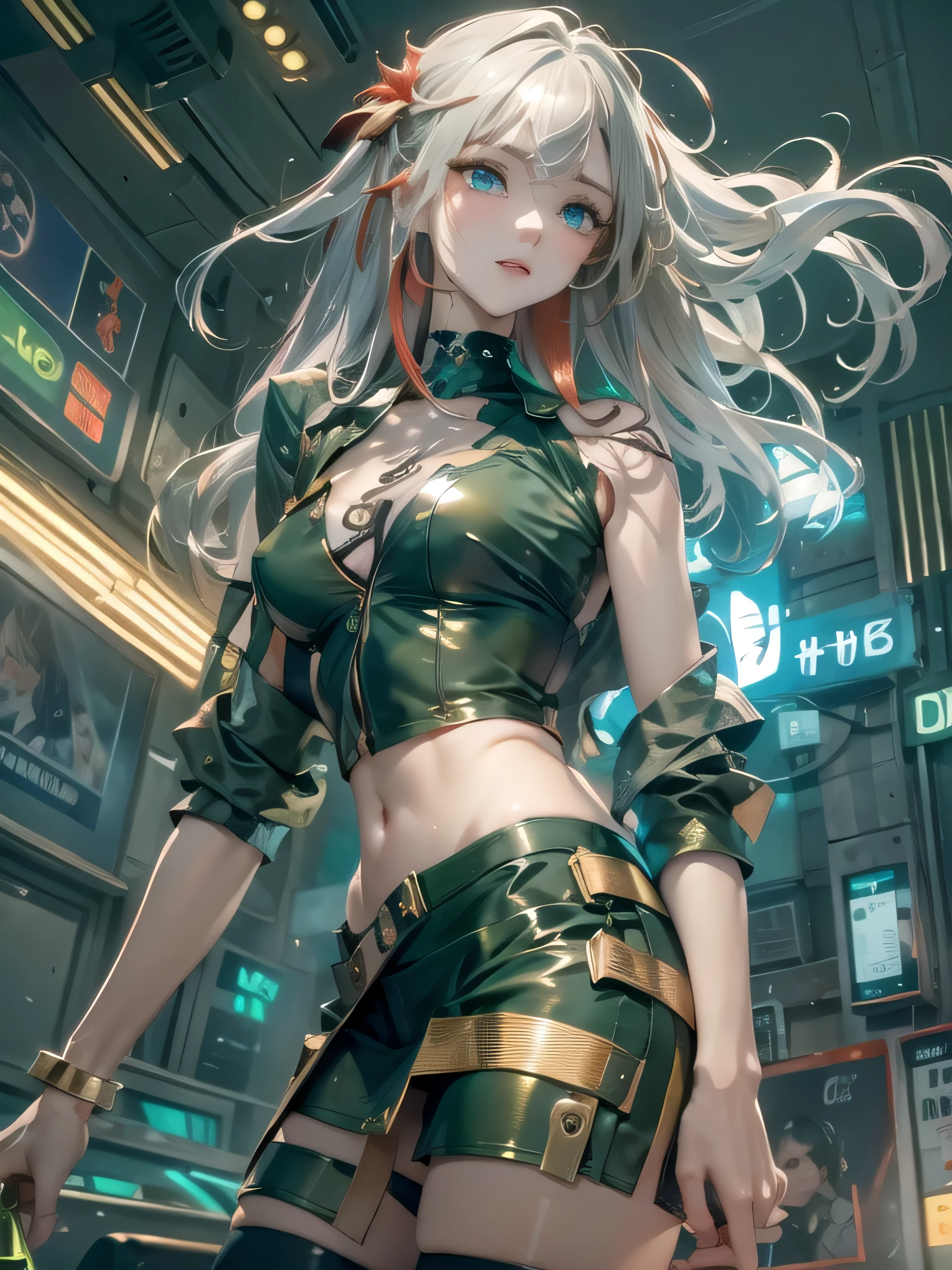 (photorealistic:1.8, highest quality:1.8,8K masterpiece:1.8,High resolution,muste piece:1.8,RAW Photos,cinematic lighting),No split screen, cyber punk、Highway at night、rain-soaked ground、
(1 android girl:1.3)、Completely naked、Full body tattoo、choker、beautiful breasts、T-shirt、denim mini skirt、beautiful butt、beautiful thighs,plump nipples、Nipples are visible through the costume,cameltoe,Body painting with a pop design drawn all over the body、pop art design、cutting edge fashion、conceptual art、
Provocative sexy poses、look back、Spread your legs apart、spread your legs wide、
(Beautiful shining green, gold, blue, white, and vermilion hair:1.5)、shining blue eyes、Stoic