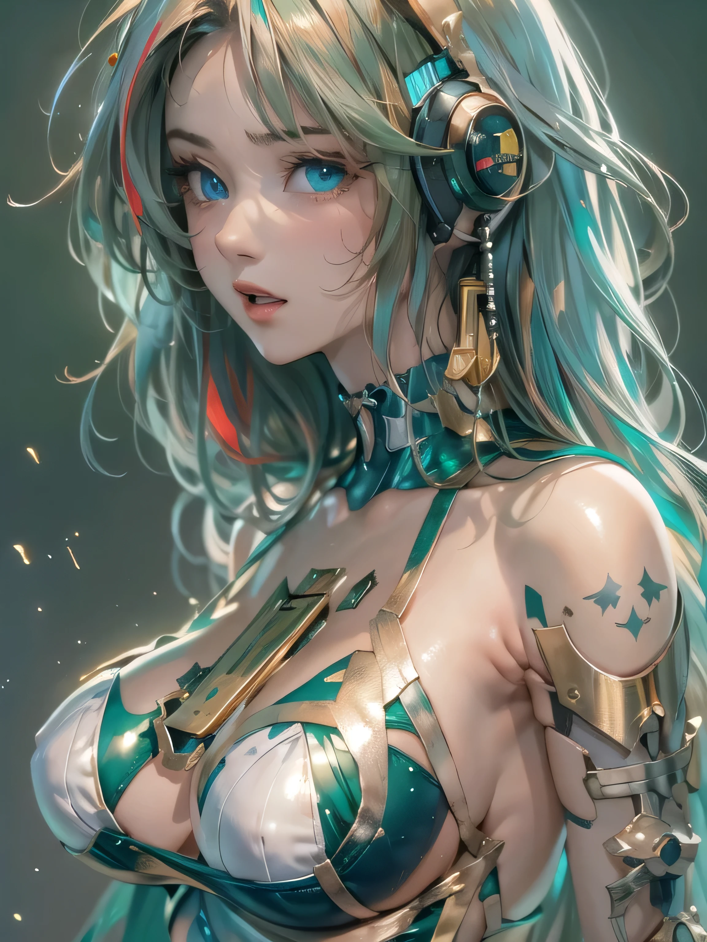 (photorealistic:1.8, highest quality:1.8,8K masterpiece:1.8,High resolution,muste piece:1.8,RAW Photos,cinematic lighting),No split screen, cyber punk、Highway at night、rain-soaked ground、
(1 android girl:1.3)、Completely naked、Full body tattoo、choker、beautiful breasts、T-shirt、denim mini skirt、beautiful butt、beautiful thighs,plump nipples、Nipples are visible through the costume,cameltoe,Body painting with a pop design drawn all over the body、pop art design、cutting edge fashion、conceptual art、
  poses、look back、Spread your legs apart、spread your 、
(Beautiful shining green, gold, blue, white, and vermilion hair:1.5)、shining blue eyes、Stoic