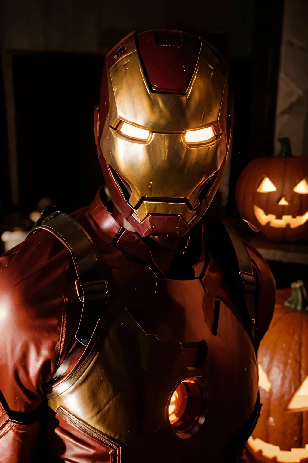 Halloween pumpkin head in background, 4K, realistic