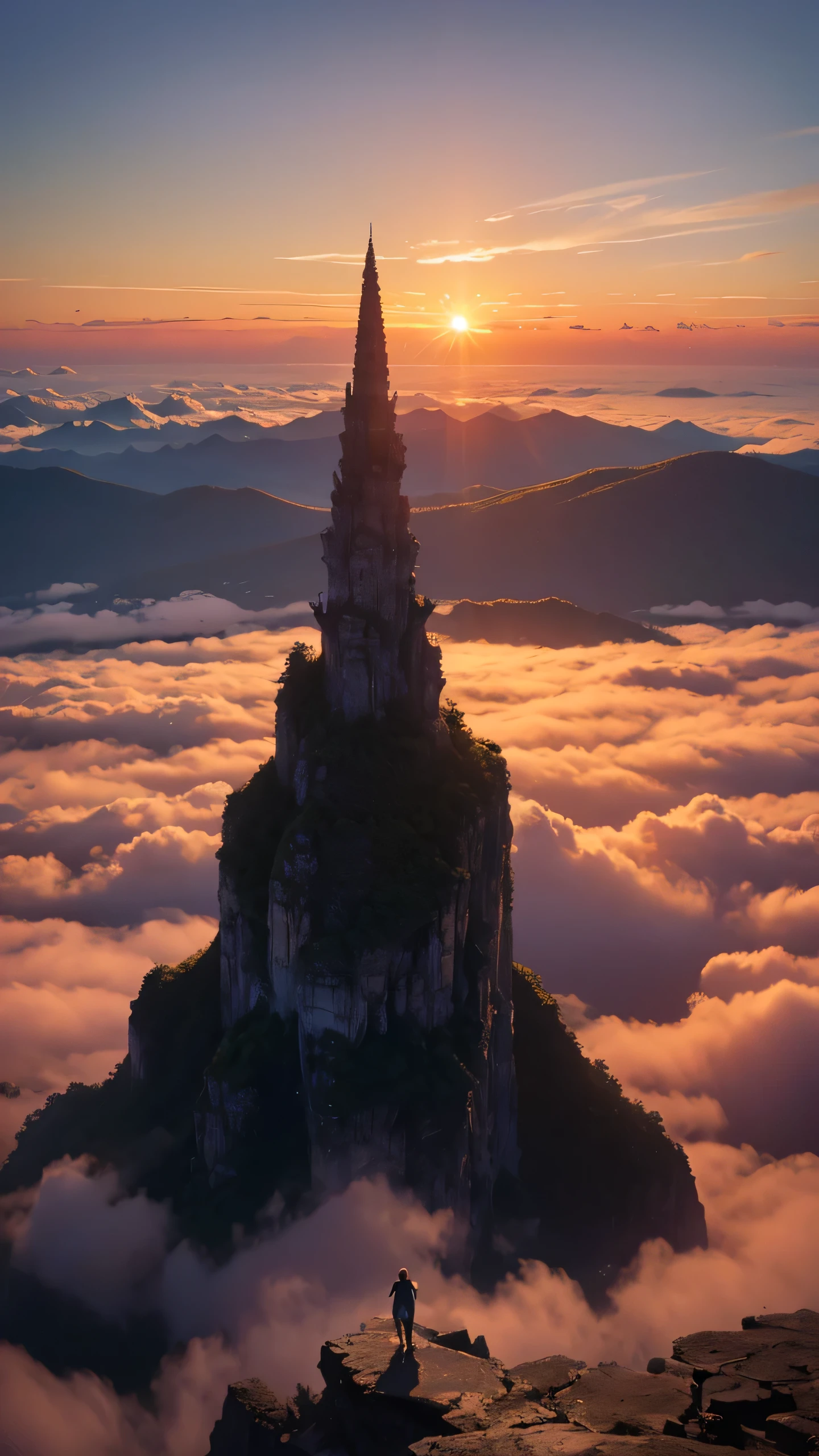 Highest image quality,fantasy,sea of clouds,sunset