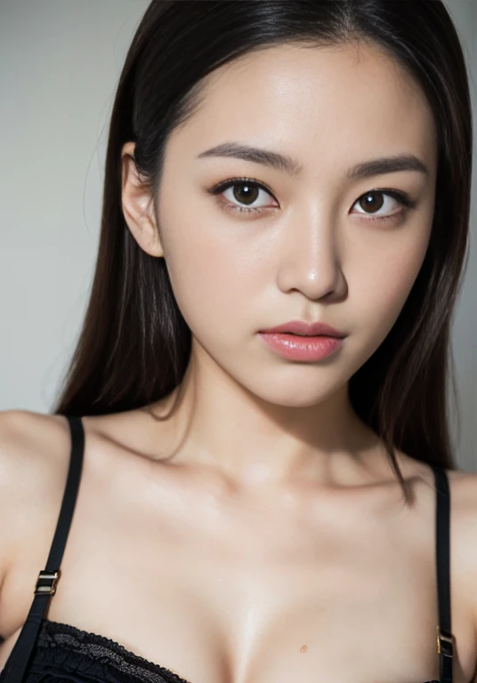 Dressed, (photo Realistic:1.4), (hyper Realistic:1.4), (Realistic:1.3), (Smoother lighting:1.05), (Improving the lighting quality of movies:0.9), 32K, One girl,20 year old girl, Realistic lighting, Backlight, Light on the face, Ray-tracing, (Bright light:1.2), (Improvement of quality:1.4), (Highest Quality Real Texture Skins:1.4), Detailed drawn eyes, Detailed painted face, Quality Eyes, (Tired, sleepy and satisfied:0.0), Face close-up, White loose tank top , (((Black bra straps))) (Enhance the mood of your body line:1.1), (Enhances the beauty of skin texture:1.1),Beautiful big breasts,Fair skin,tall,Half Japanese and half Russian,Must be created by only one woman