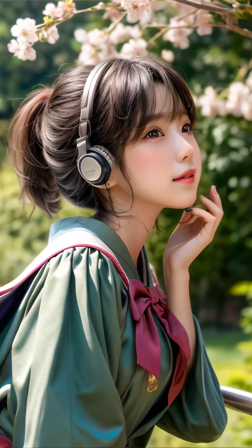Dragon Ball bloomers, futuristic scene, Mechanically enhanced Japanese high school girl、Elegant in an elaborate garden. She has beautifully detailed eyes and lips that complement her face. high school girl。.uniform。.。.。.。.。.。14 year old girl.. Around her are bright cherry blossoms and a quiet carp pond. The scenes are drawn using a combination of illustration and photorealism, cherry blossoms blizzard,Highly detailed brush strokes and sharpness, bright colors. Lighting that highlights the elegance of the uniform, gives softness to the skin, porcelain shine。. Artwork is of the highest quality, Exquisite costume details on display, cherry blossoms, . The overall color scheme is、、、、、、、、、、、traditional Japanese color combinations, crimson, hang on., bus stop、Handstand、Headphones around the neck、Side view、Side view、whole body、hand between legs、high school student、from far away、Open the center