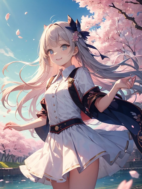 (masterpiece:1.4), (highest quality:1.4),
super detailed illustrations, disorganized, super detailed, an extremely cute and beautiful girl,Highly detailed beautiful face and eyes,
1 girl, alone, cute , a bit,(child),smile,cowboy shot,(full_body),
break a perfect hand, hide your hands,turn your arms behind your back,
BREAKおCherry blossom viewing,Cherry blossom viewing,
(floating dress),Fluttering skirt,(just_foot),long skirt,dynamic pose,white clothes,soar,petal toss,Blue sky,Wind,motion blur,
screen printing, bold graphics, flat color, Layered Design, handmade texture, unique visuals, Various techniques,