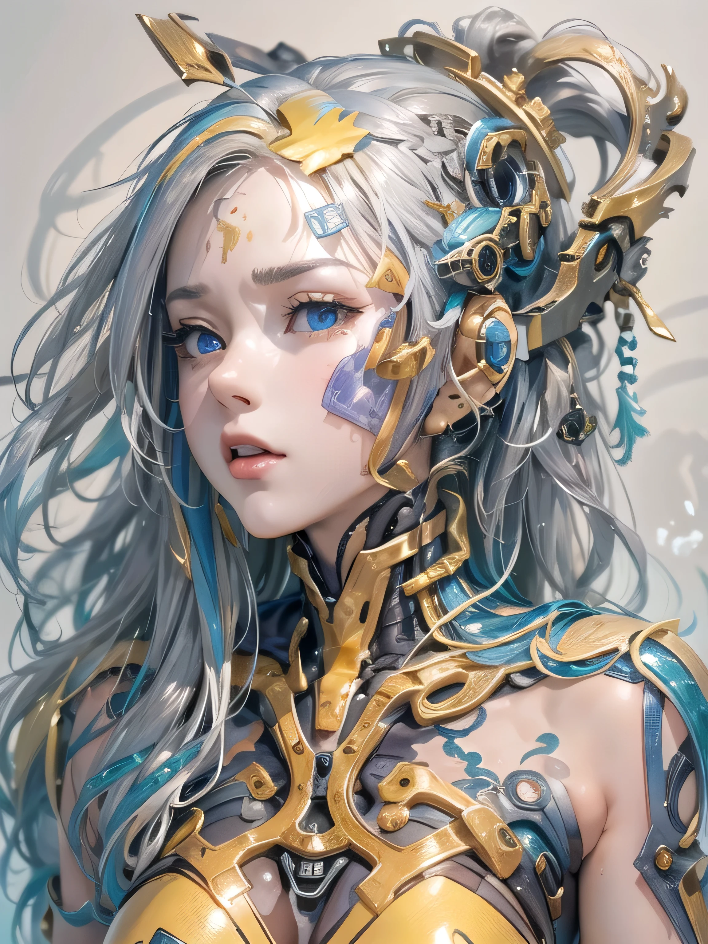 (photorealistic:1.8, highest quality:1.8,8K masterpiece:1.8,High resolution,muste piece:1.8,RAW Photos,cinematic lighting),No split screen, cyber punk、Highway at night、rain-soaked ground、 (1 android girl:1.3)、Completely naked、Full body tattoo、choker、beautiful breasts、T-shirt、beautiful butt、beautiful thighs,plump nipples、(Nipples visible through clothing)、cameltoe、
(mechanical art: 1.4)、(mechanical limbs)、(blood vessels attached to tubeechanical spine attached to the back)、(Mechanical cervical vertebrae attached to the neck)、
 Body painting with a pop design drawn all over the body、pop art design、cutting edge fashion、conceptual art、 (Beautifully shining vermilion, blue, white and golden hair:1.5)、shining blue eyes、Neutral