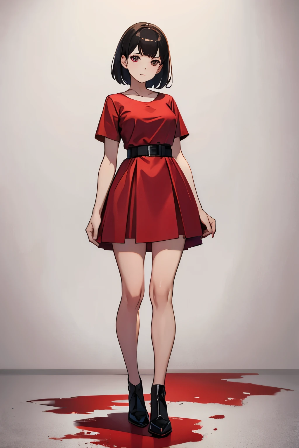 female,Red dress,short skirt,stand,Full body painting,blank background