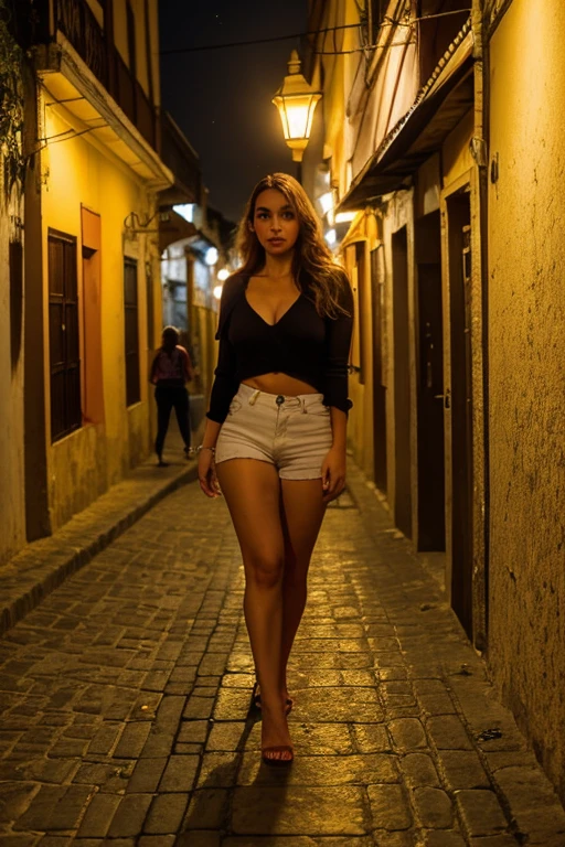 4k, realistic, very detailed, Pretty filipina girl, , smoking in street, full body photo, people at background.