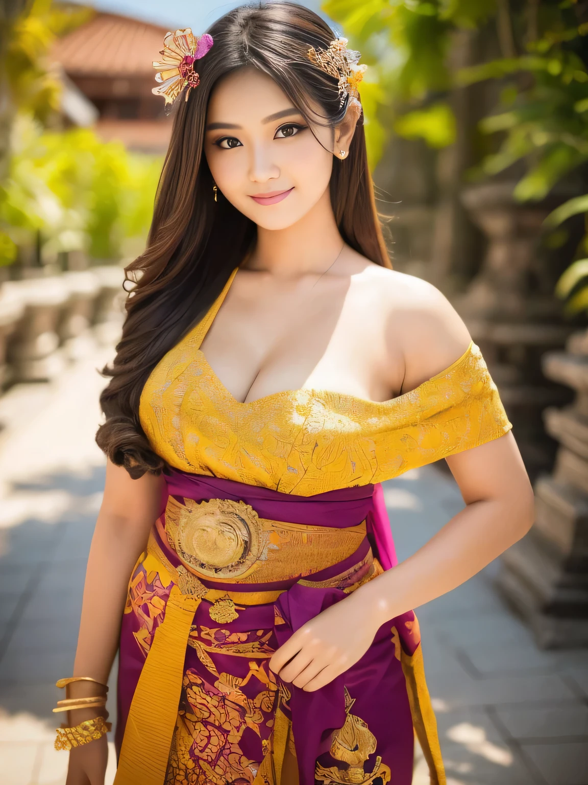 "(best quality,4k,highres,masterpiece:1.2),ultra-detailed,realistic,photorealistic:1.37,beautiful Indonesian woman,student cosplay,beautiful,energetic pose,mesmerizing gaze,long flowing hair,wearing a cute with a short skirt,bright smile,vibrant makeup,soft and smooth skin,sparkling eyes,natural beauty,expressive eyebrows,luscious lips,showing confidence and charm,slender waist,curvy figure,beauty big breast,pubic hairs peeking through the cosplay outfit,playful expression,stunning beauty in the Indonesian culture,lovely accessories with a touch of Indonesian flair,traditional batik pattern in her outfit,striking color contrast,emitting an aura of intelligence and elegance,natural sunlight illuminating her,creating soft shadows and vibrant highlights,beautifully captured in an artistic photograph,medium:photography,portrait style,colorful and vibrant palette,accentuating her natural radiance,with a touch of warm and sunny tones,studio lighting to enhance the details and depth of the image,medium:studio lighting"