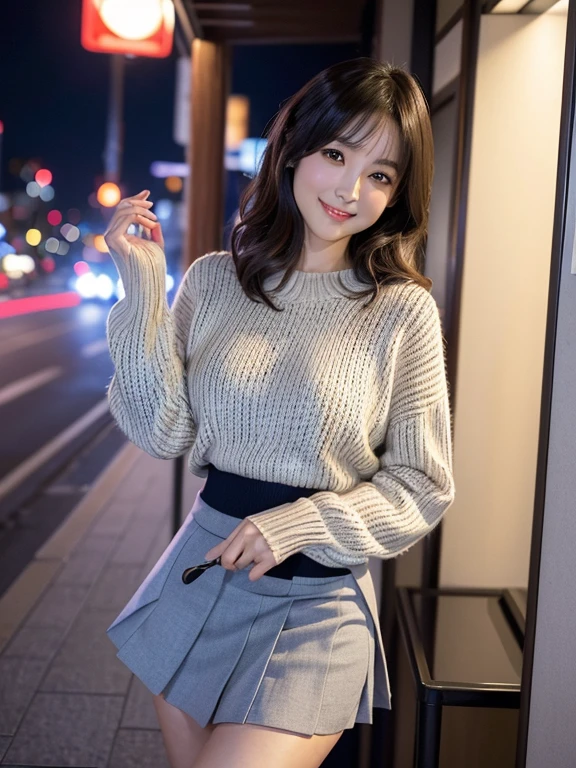 (Highest image quality, highest surreal quality, highest resolution, perfect anatomy, masterpiece, highest detailed, real photos), ((Beautiful and cute japanese woman, Japanese idol faces)), smile, (full breasts), break, ((Random Seductively Posing:1.5, office lady, random hairstyle)):1.2, selfi:1.3, (The location is downtown Tokyo at night), break, (wearing knit sweater & miniskirt, (Flirtingly lifting her skirt to show her panties:1.3))