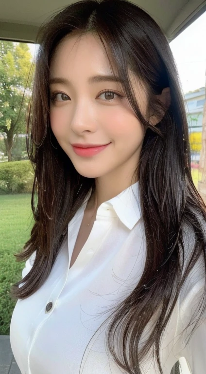 ((Best Quality, 8K, Masterpiece: 1.3)), Sharp Focus: 1.2, A Beautiful Woman with Perfect Figure: 1.4, Slim Abs: 1.2, (Layered Hairstyle,: 1.2)), (Wet White Button Long Shirt: 1.3), Rain: 1.3, Street: 1.2, Wet Body: 1.1, Highly Detailed Face and Skin Texture, Detailed Eyes, Double Eyelids, Big Breasts, Smile,