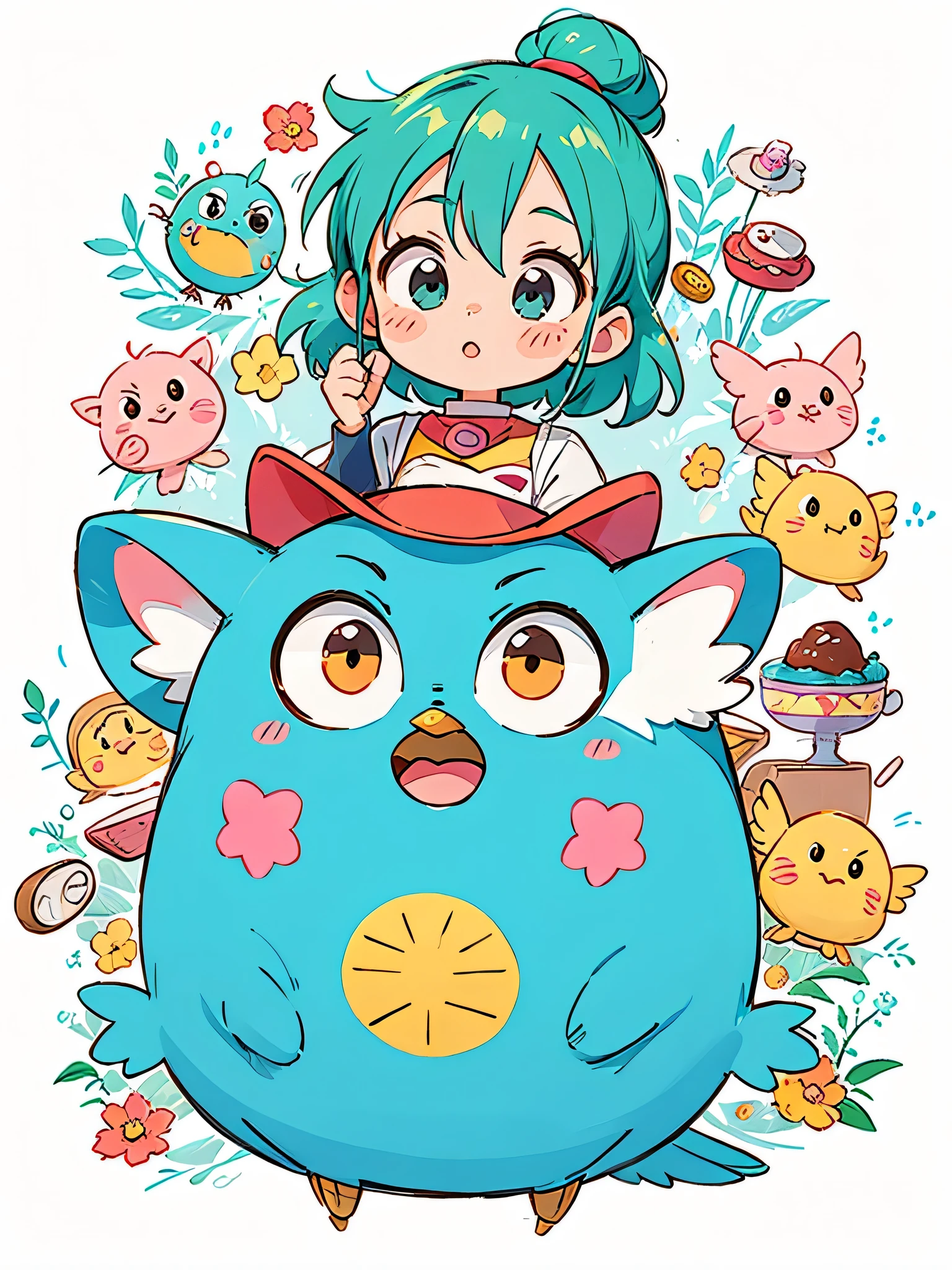 akira toriyama style, Kawaii Design, most beautiful girl ever、Chibi, birdie