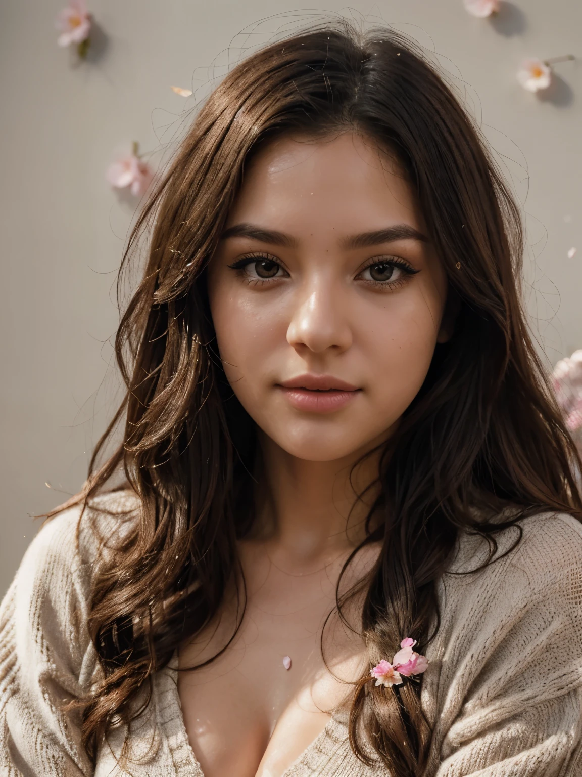 1girl walking on the river, mix4, sweater, pillow, lips, open_mouth, realistic, photo_(medium), solo, stuffed_animal, stuffed_toy, teddy_bear,(masterpiece),(photorealistic:1.3), ultra-detailed, (high detailed skin:1.2),(best quality:1.0), (ultra highres:1.0), (ulzzang-6500:0.3), wavy detailed hair, long hair, sunshine, (beautiful detailed makeup), (sexually aroused blushing heavy breathing:1.0), floral theme flower petals scattered, (soft glow bloom:0.5)