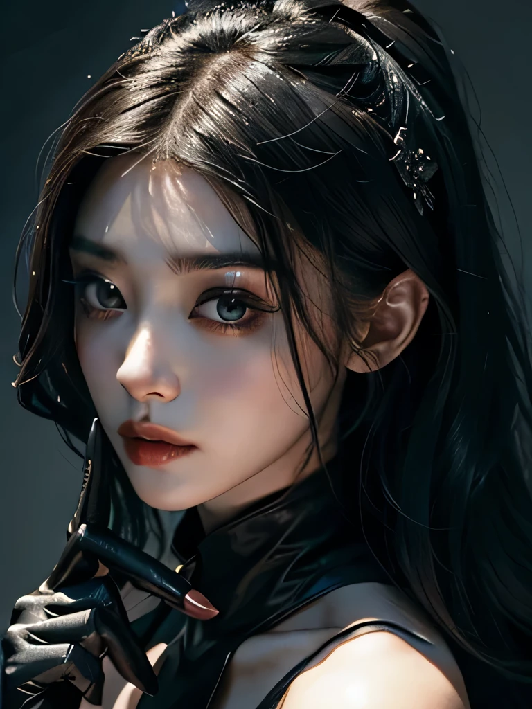 (A captivating close-up image: 1.2),
of a woman donning a black dress: 1.5,
accessorized with gloves: 1.3,
painted by renowned artist Yang J: 1.4,
shared on Tumblr: 1.3,
categorized as gothic art: 1.4,
featuring a cruel Korean goth girl: 1.3,
modeled after Fan Bingbing: 1.2,
or popular cosplayer Sakimichan: 1.3,
embodying the persona of a pale goth beauty: 1.4,
in