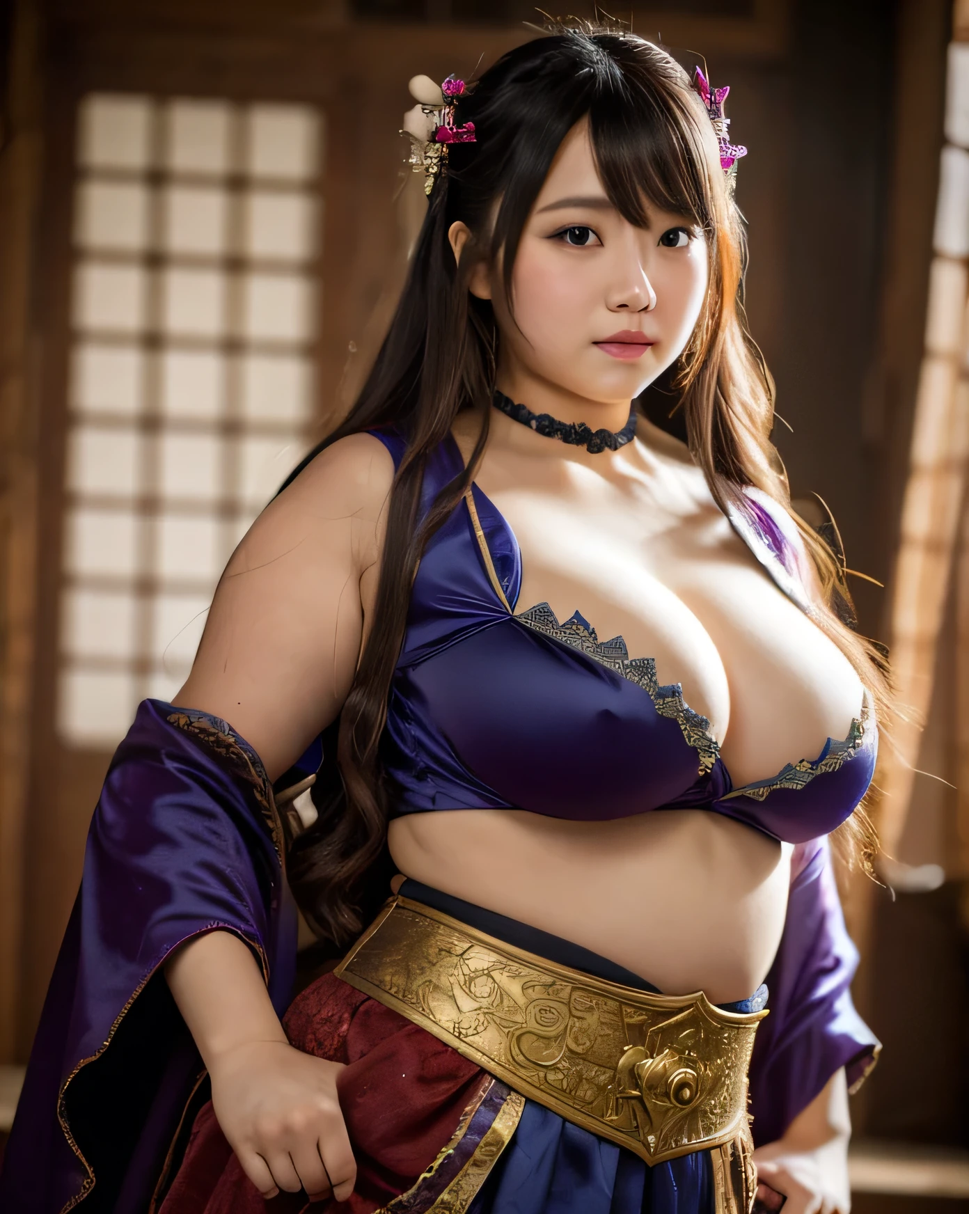 1 female, Overweight, Extremely fat, Chubby, fantasy costume, breast hold, Japanese, 4k, High resolution, masterpiece, highest quality, fine skin