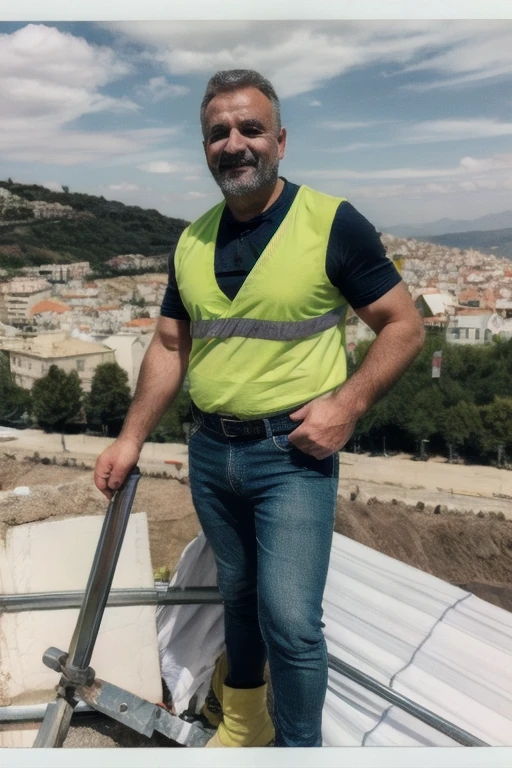 Daddy, vestindo uma regata branca, Turkish construction worker male daddy,