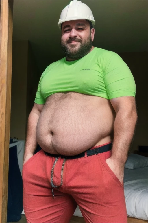 chubby big daddy extremely thick thighs large belly, vestindo uma regata branca, Turkish construction worker male daddy, ele veste apena uma sunga vermelha ou amarela ou verde ou branca 