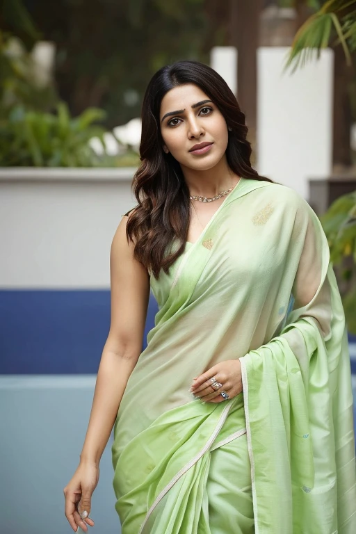 Portrait of samantha ruth prabhu, woman, sexy saree, photorealistic