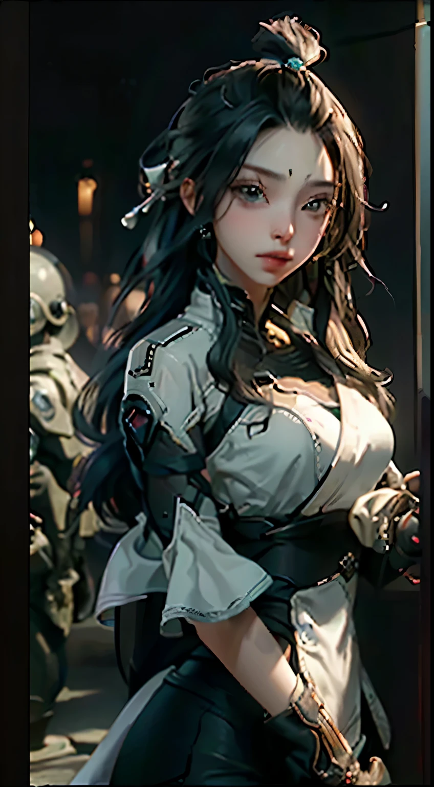 ((Best quality)), ((masterpiece)), (detailed:1.4), 3D, an image of a beautiful cyberpunk female,HDR (High Dynamic Range),Ray Tracing,NVIDIA RTX,Super-Resolution,Unreal 5,Subsurface scattering,PBR Texturing,Post-processing,Anisotropic Filtering,Depth-of-field,Maximum clarity and sharpness,Multi-layered textures,Albedo and Specular maps,Surface shading,Accurate simulation of light-material interaction,Perfect proportions,Octane Render,Two-tone lighting,Wide aperture,Low ISO,White balance,Rule of thirds,8K RAW,