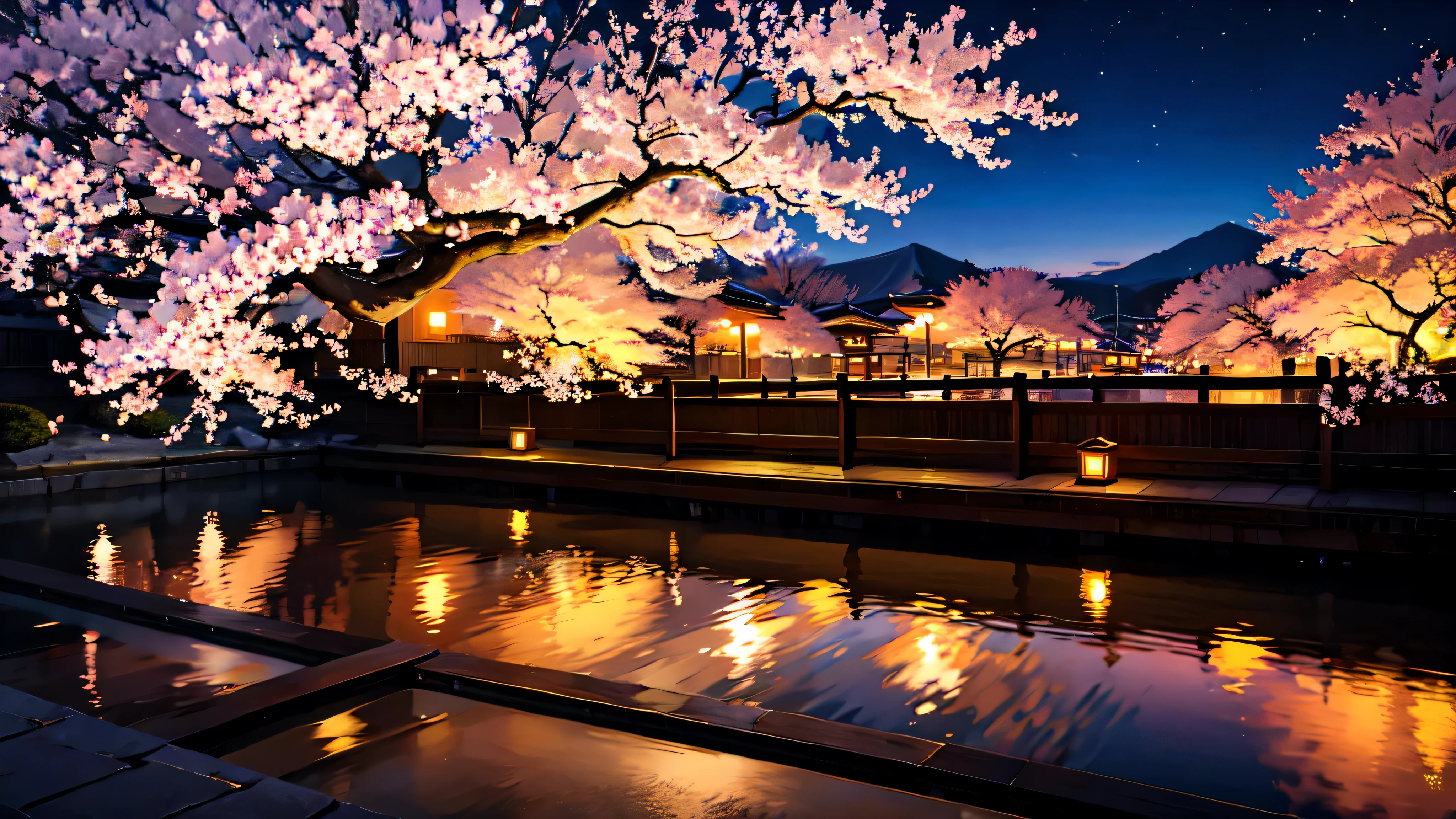 Cherry blossoms at night in Japan