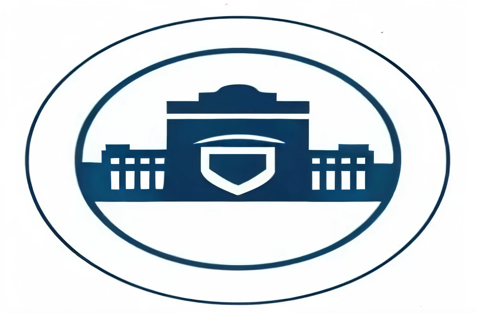 a close up of a blue and white logo with a building in the background, round logo, logo without text, image, circular logo, High School Emblem Chapter, rounded logo, sports logo, symbol,, iconic logo, Official, logo, logo, Government Archives, Clean and simple design, available images, emblem, single logo, Official courthouse, academia,,shield