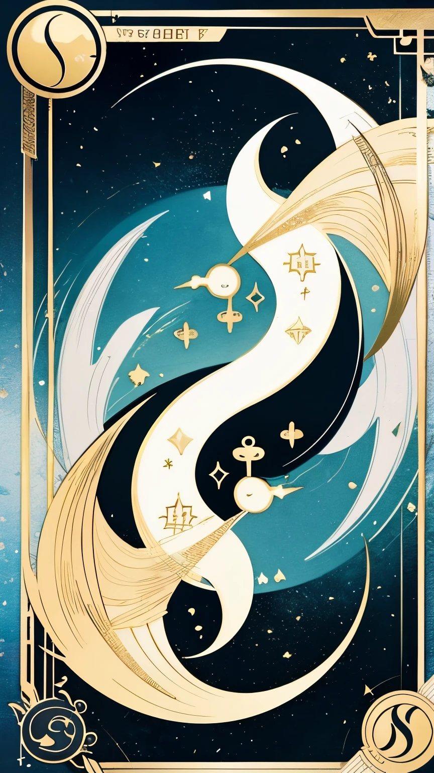 best quality, super fine, 16k, the Tarot of Oppositions, tarot cards, yin and yang, happiness and unhappiness, success and failure, the wind of good fortune, mysterious and fantastic, background simple color