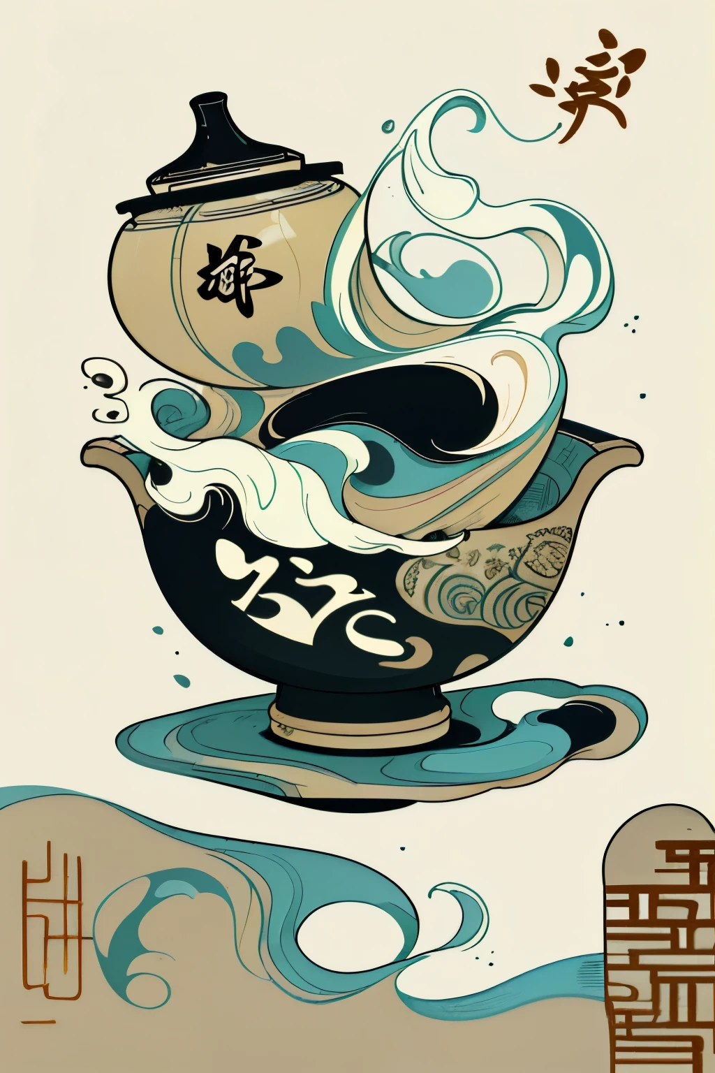 This is a logo about tea, simply designed in a linear ink style, carefully capturing the traditional Chinese essence. The graphic elements, inspired by ancient Chinese art, convey a sense of sophistication and refinement. The minimalist approach ensures that the logo remains timeless and easily recognizable. (Tea leaves, intricate designs, simple lines, traditional calligraphy, soothing colors like green and brown. The logo features a stylized tea leaf, elegantly crafted in ink, accompanied by subtle, flowing calligraphy that reads "Tea" in traditional Chinese characters. The logo exudes a peaceful and calming atmosphere, reflecting the tranquility and rich cultural history of tea.