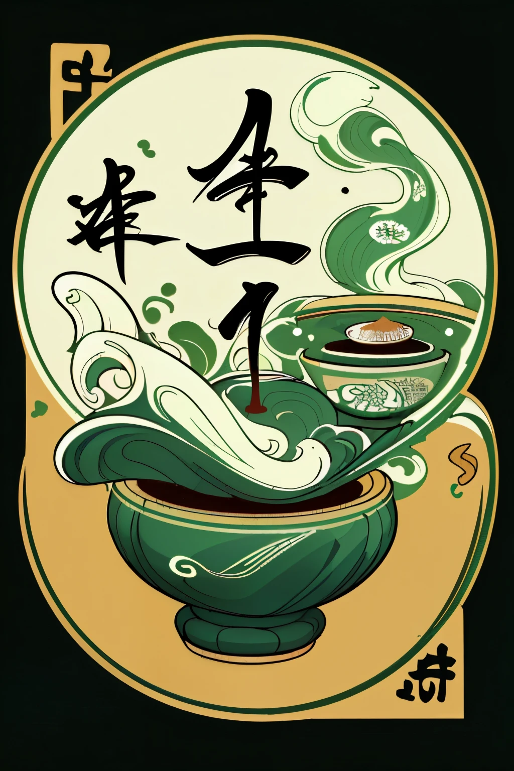 This is a logo about tea, simply designed in a linear ink style, carefully capturing the traditional Chinese essence. The graphic elements, inspired by ancient Chinese art, convey a sense of sophistication and refinement. The minimalist approach ensures that the logo remains timeless and easily recognizable. (Tea leaves, intricate designs, simple lines, traditional calligraphy, soothing colors like green and brown. The logo features a stylized tea leaf, elegantly crafted in ink, accompanied by subtle, flowing calligraphy that reads "Tea" in traditional Chinese characters. The logo exudes a peaceful and calming atmosphere, reflecting the tranquility and rich cultural history of tea.