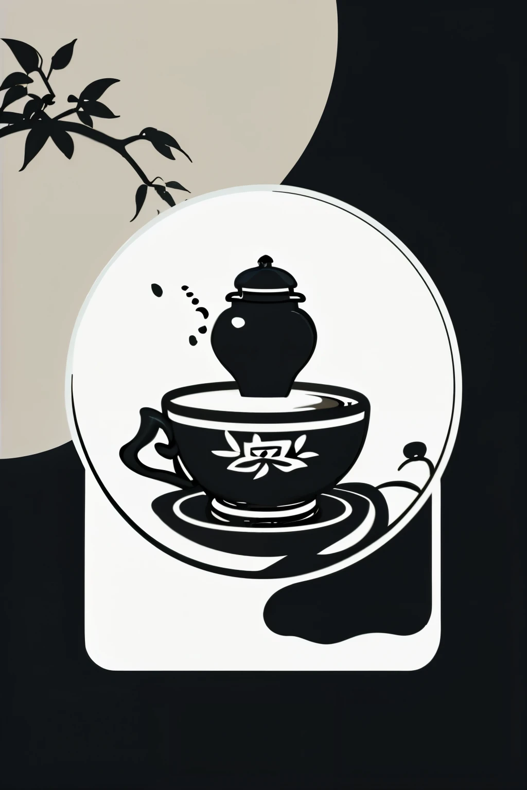 This is a logo about tea, straightforward and minimal, featuring simple, linear ink strokes inspired by traditional Chinese style. The design exudes a quiet and refined elegance, embodying the essence of the ancient Chinese tea culture.