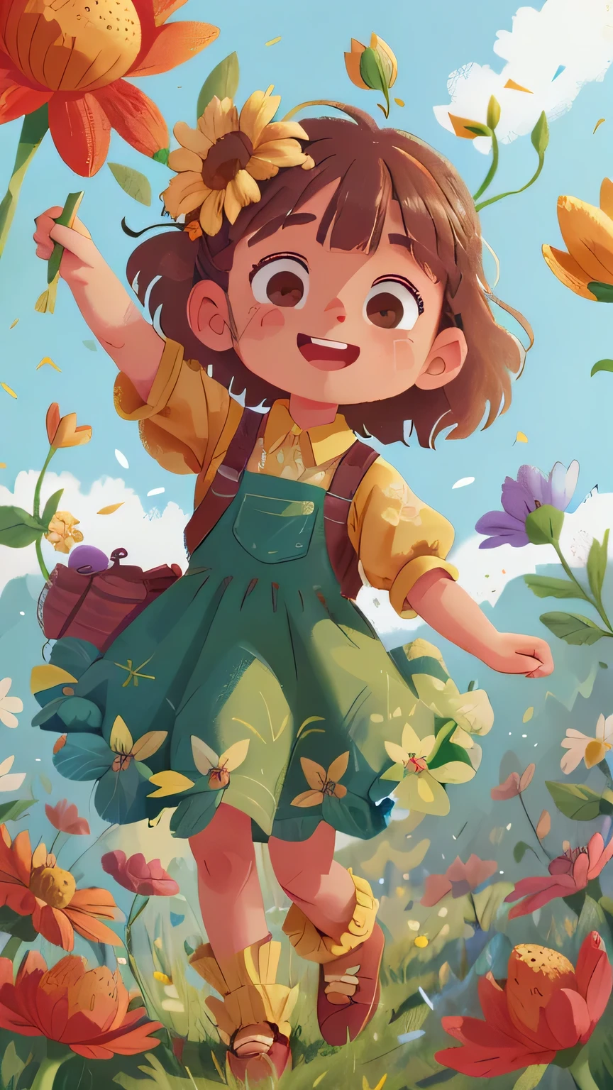 A girl holding flowers, meadow, dancing, holding flowers, happy, happy, perfect quality, transparent background, clear focus (clutter-home: 0.8), (masterpiece: 1.2) (Realistic: 1.2) (Bokeh) (Best quality) (Detailed skin: 1.3) (Intricate details) (8K) (Detail Eyes) (Sharp Focus), (Happy)