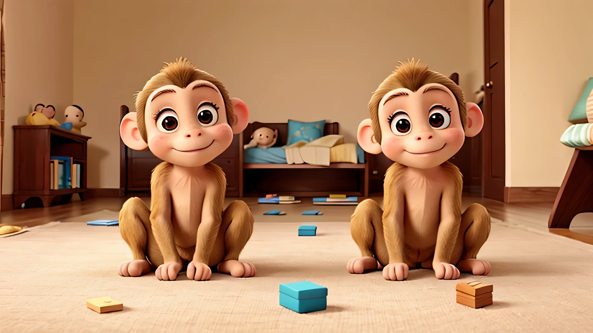 One monkey fell down from bed and bumped her head