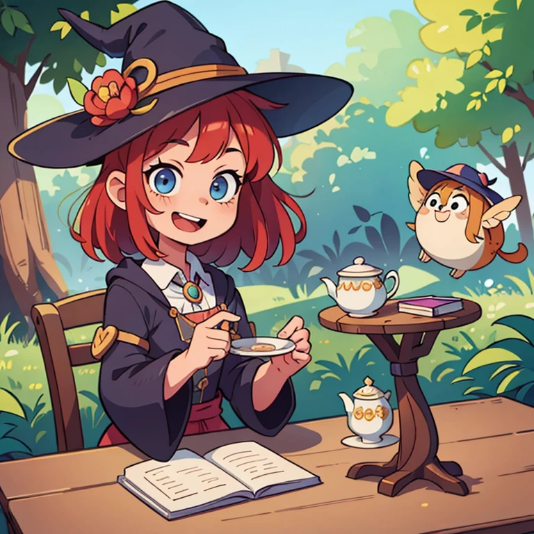 ((masterpiece, Best quality)), ((style-swirlmagic):0.4), 
1 girl, witch tea , wooden table , Cute, happy, bright, colorful,  fantasy,
