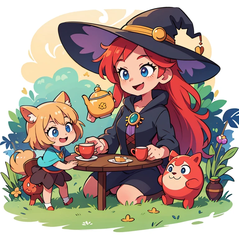 ((masterpiece, Best quality)), ((style-swirlmagic):0.4), 
1 girl, witch tea , wooden table , Cute, happy, bright, colorful,  fantasy,
