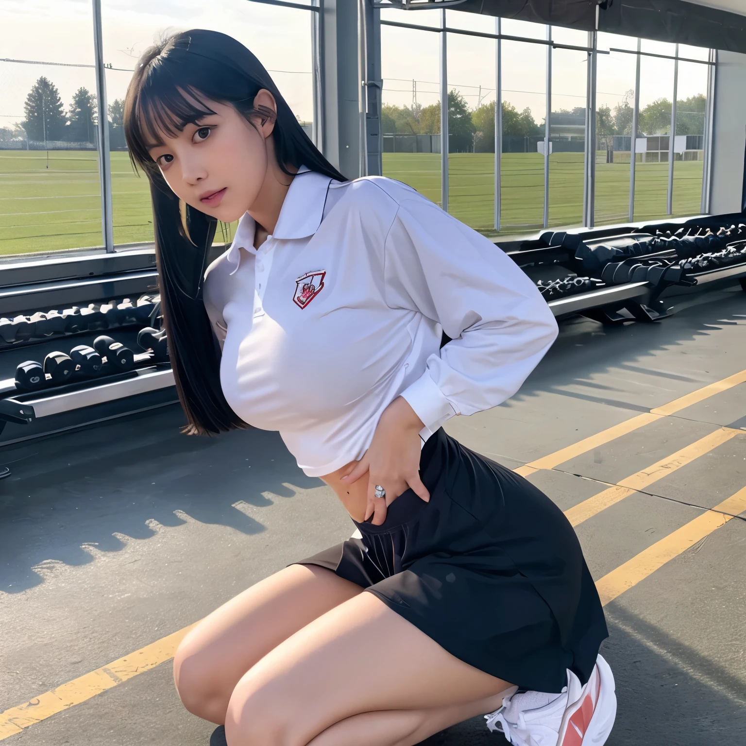 Super detailed photos、Detailed face、Lip gloss、Cool woman、Colorful costumes、F1 Driver Cosplay、Colorful costumes、Clothing with company logo、Grid Girlsのカラフルで派手な衣装、Grid Girls、Perfect Face、Paddock Girls、Harem、motor Show、tights、Bodycon Costumes、Grid Girls、Russia、Grid Girlsのコスプレ、belly button、Pleated skirt、Bodycon Costumes、Legs open pose、Spread your legs to show your crotch