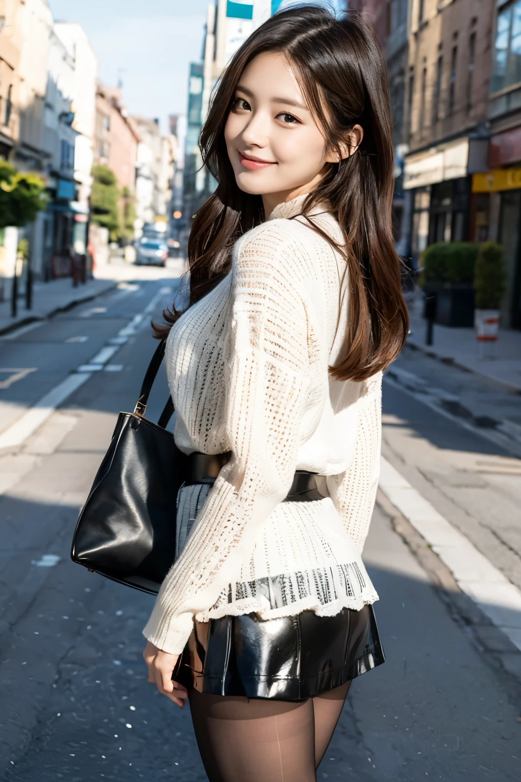 ulzzang-6500-v1.1, (Raw photo:1.2), (Photoreal),(genuine: 1.4), (muste piece), popular actress、(white shirt:1.2), (black lace skirt:1.3)、(super realistic pantyhose:1.2), game_ticker, Super realistic skin texture、shiny skin、looked back、exposed thighs!!!、smile of shame、Pose for photo shoot、sunlight、quiet park、