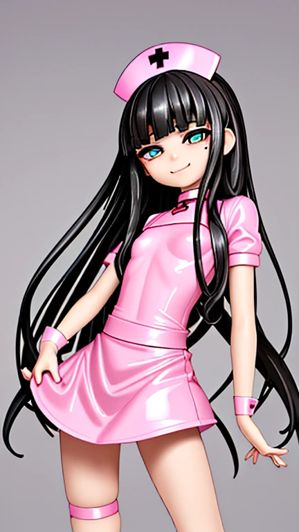 {{{high quality}}}, {{{super realistic}}},{{{best quality}}}, ((1 girl,solo)),((10 years old)),((loli)),((short girl)) ,((black hair, straight long hair)),((pink nurse costume,sexy,latex)),,((mesugaki)),((sadistic girl)),((sadistic smile)),((oily skin)),((beautiful face)),((beautiful eyes)),((look down)),((sadistic pose)),((flat chest ,small breasts ))