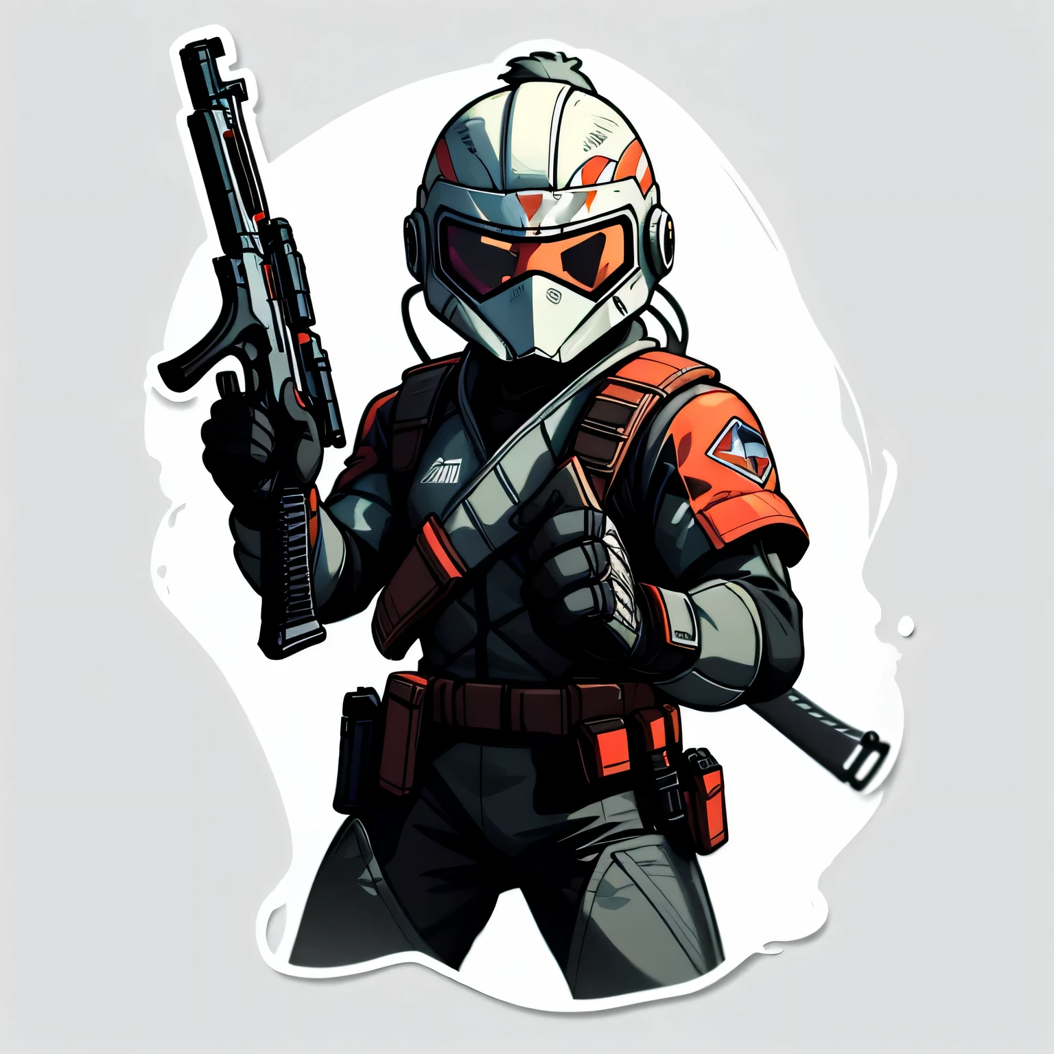 sticker,1 fighter holding a gun,simple background,