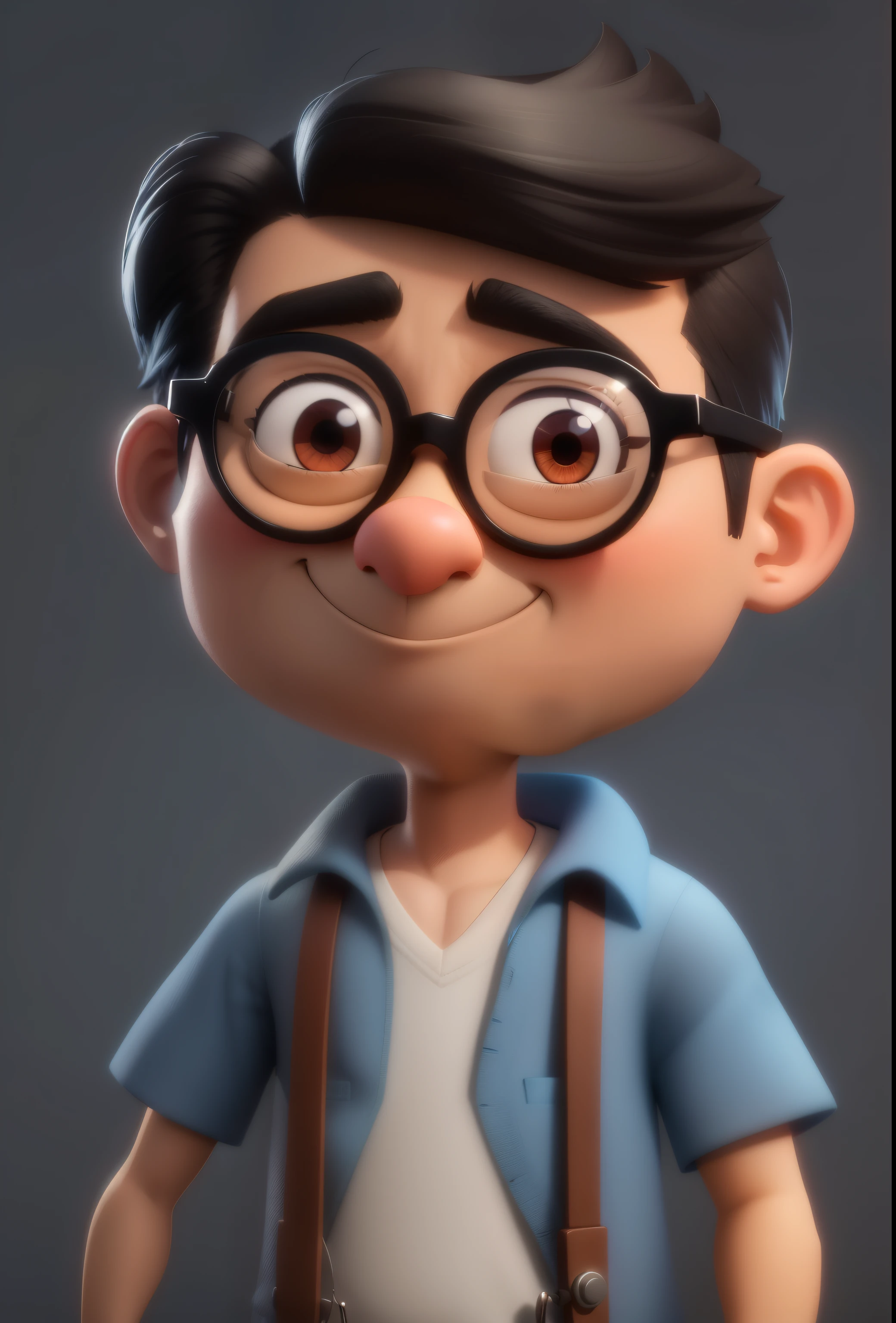 a Cartoon characters of a man with glasses and suspends, Pixar portrait 8 k photo, Pixar renderingman render, animated characters, Pixar’s cute character designs, Pixar 3D rendering, Pixar rendering, Pixar portrait, cute pixar characters, Cartoon characters, Cartoon Pixar style, cute Cartoon characters, pixar characters, Lovely 3D rendering, Cartoon rendering key shots, Pixvita portrait