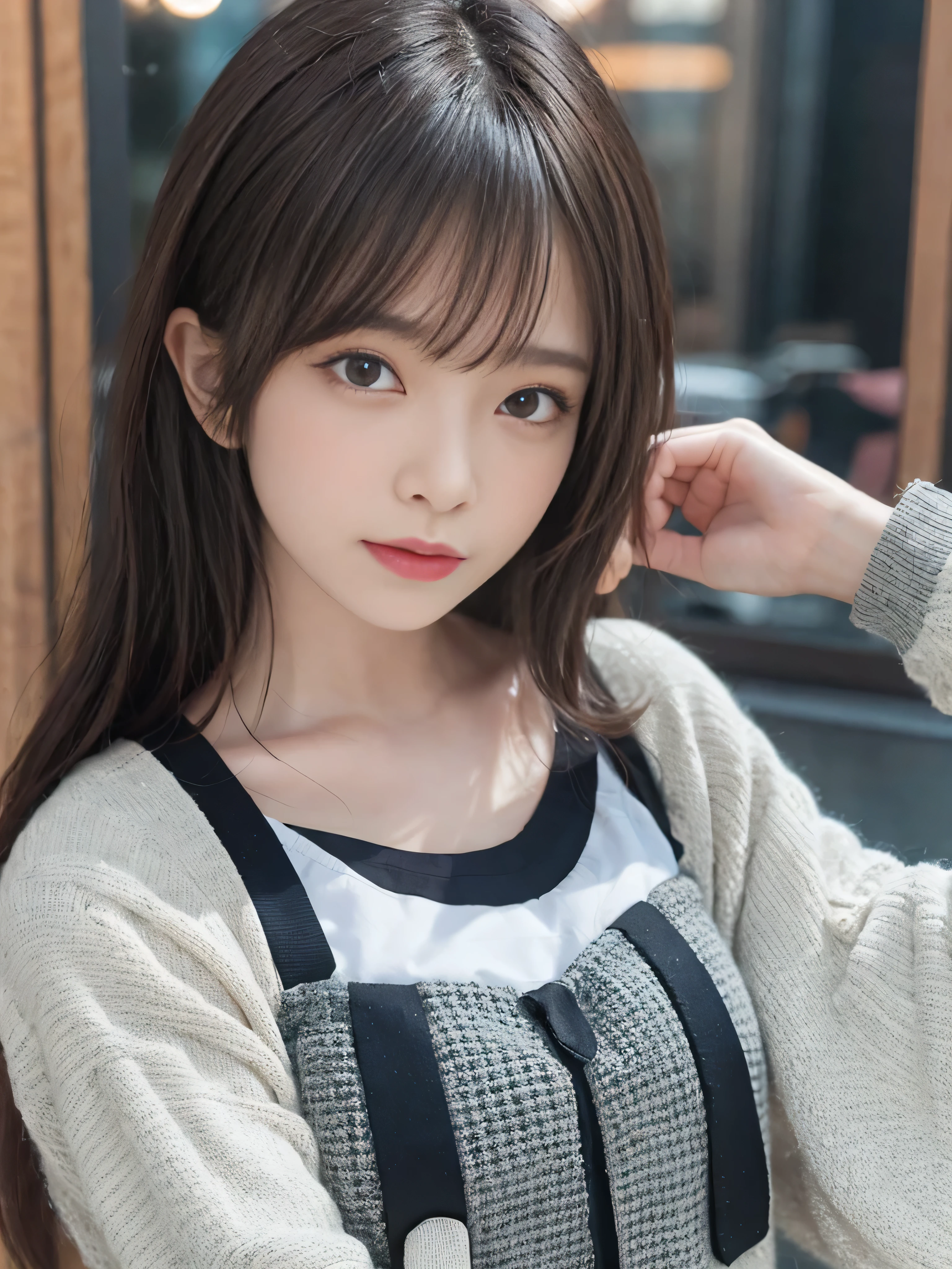(((RAW image quality:1.4))), highest quality, ultra high resolution, (realistic: 1.4), chat at a cafe、Photo of a teenager wearing brightly colored clothes, , short hair,