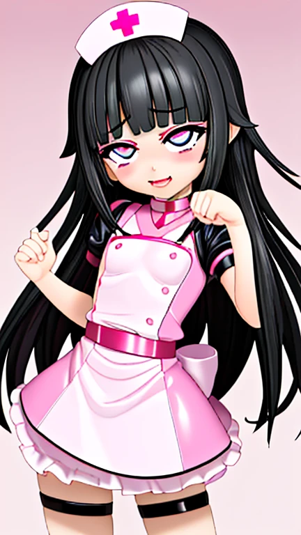 {{{high quality}}}, {{{super realistic}}},{{{best quality}}}, ((1 girl,solo)),((10 years old)),((loli)),((short girl)) ,((black hair, straight long hair)),((pink nurse costume,sexy,latex)),,((mesugaki)),((sadistic girl)),((sadistic smile)),((oily skin)),((beautiful face)),((beautiful eyes)),((look down)),((sadistic pose)),((flat chest ,small breasts )),((ahegao)),((orgasm))