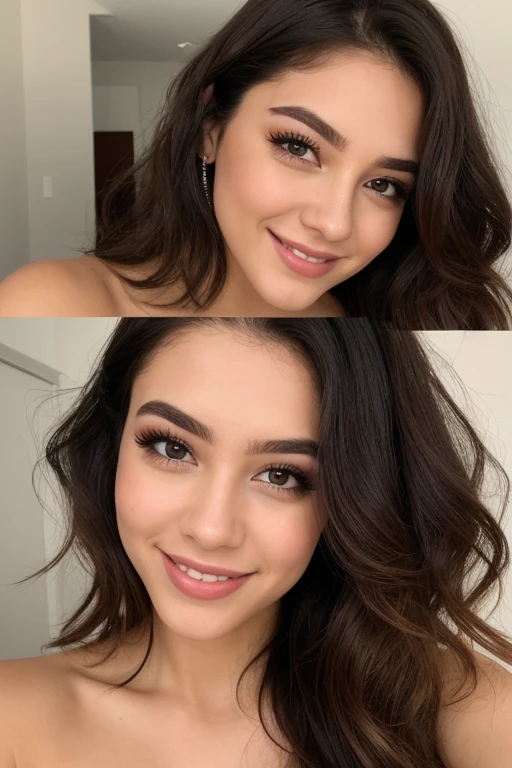 Modelo glamourosa escandinava de 21 anos, olhos detalhados, eyelash, testa, cabelo curto, cabelo loiro, olhando para o espectador, Sorriso